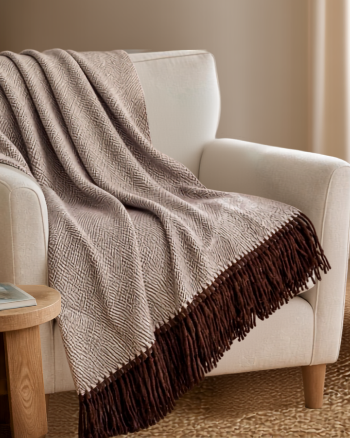 Merino Throw in Mocha Brown Herringbone