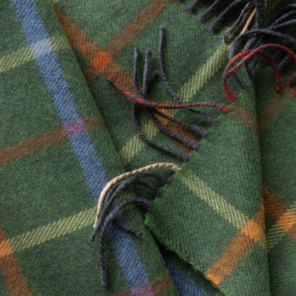 Merino Wool Scarf in  Green, Orange, Blue Check