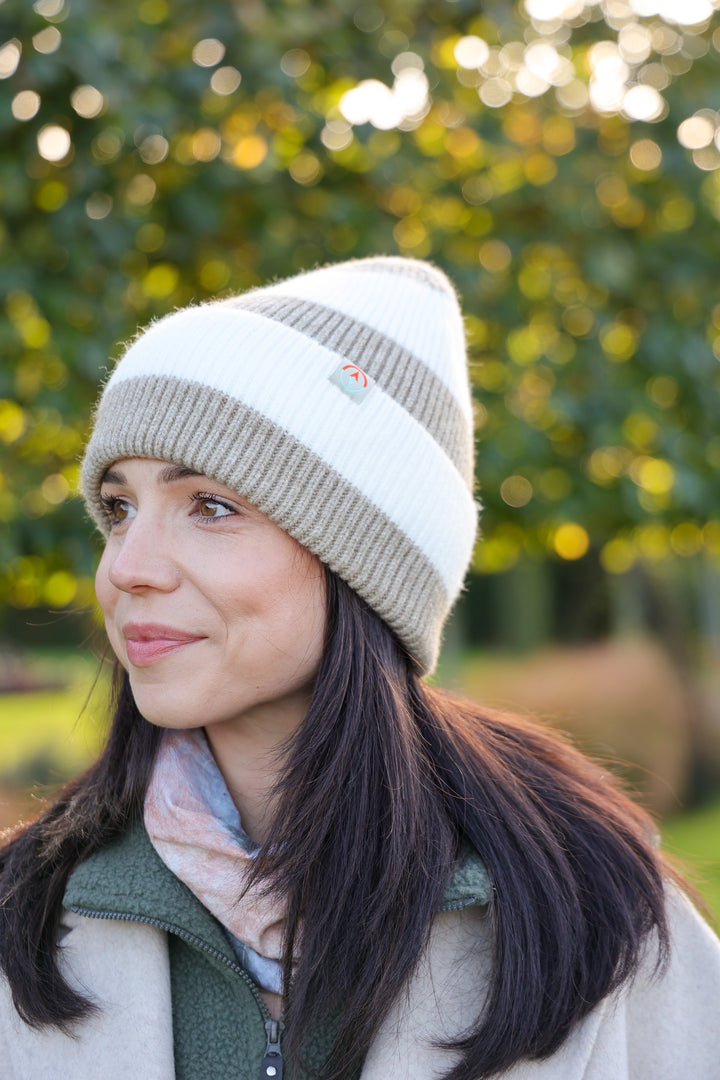 Rue Stripe Beanie Barley in Brown & Cream