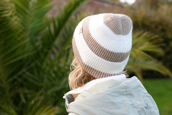 Rue Stripe Beanie Barley in Brown & Cream