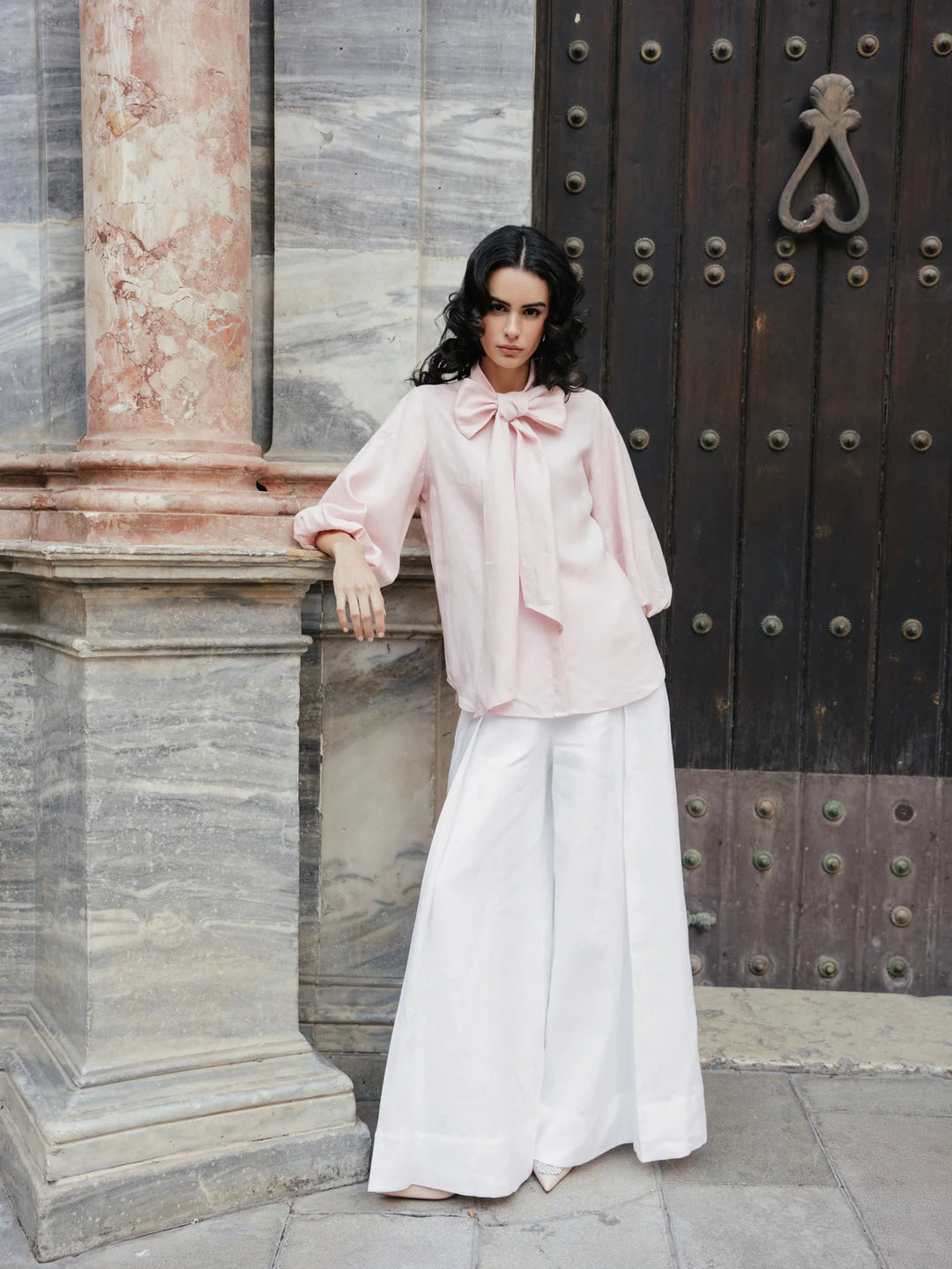 Roxanne - Irish Linen Blouse in Baby Pink