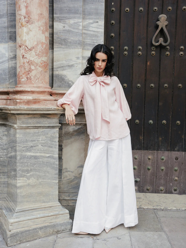 Roxanne - Irish Linen Blouse in Baby Pink