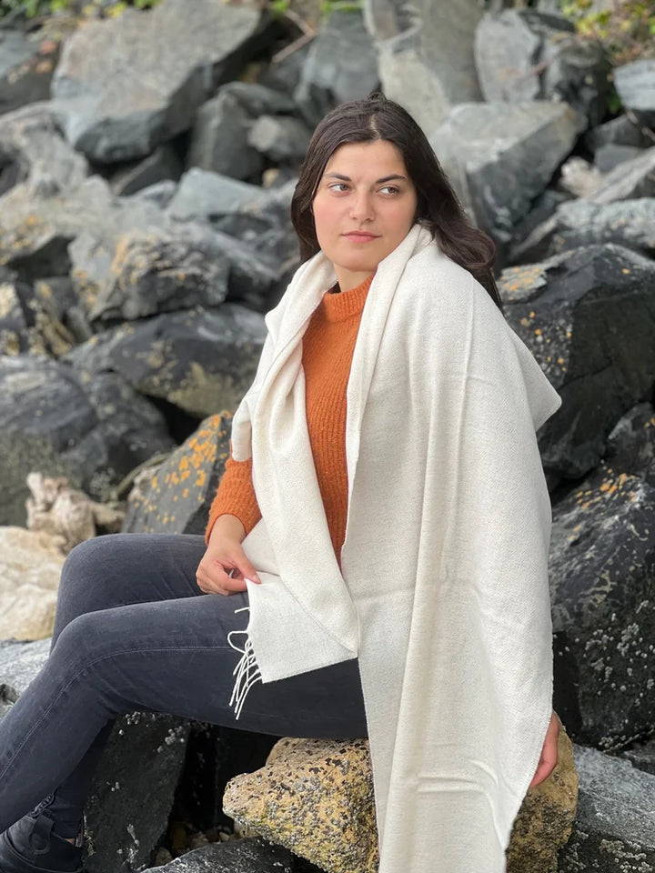 Merino Lambswool Pashmina Wrap in Linen