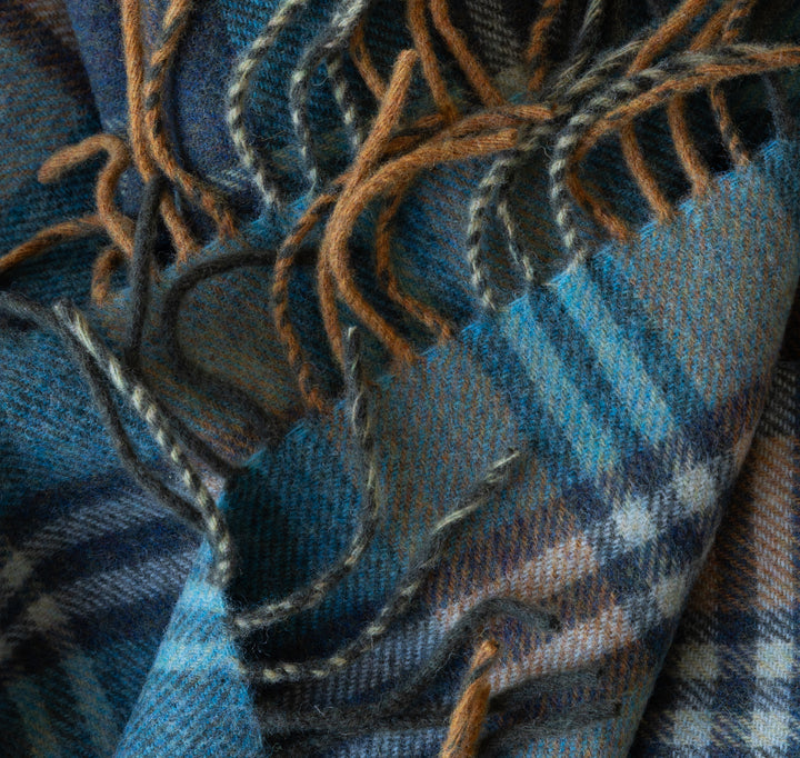 Lambswool Throw in Denim Kingfisher Plaid