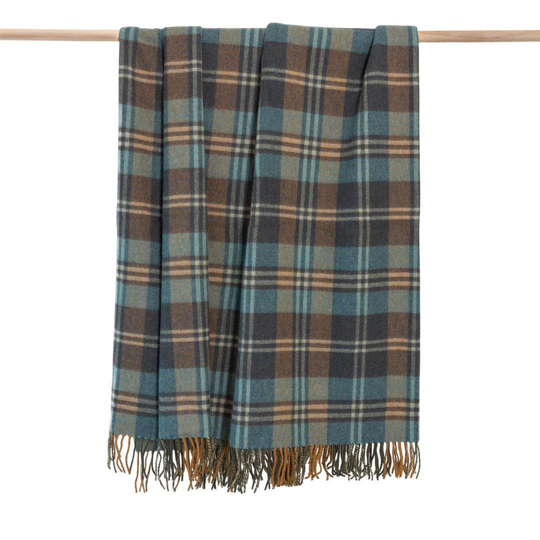 Lambswool Throw in Denim Kingfisher Plaid