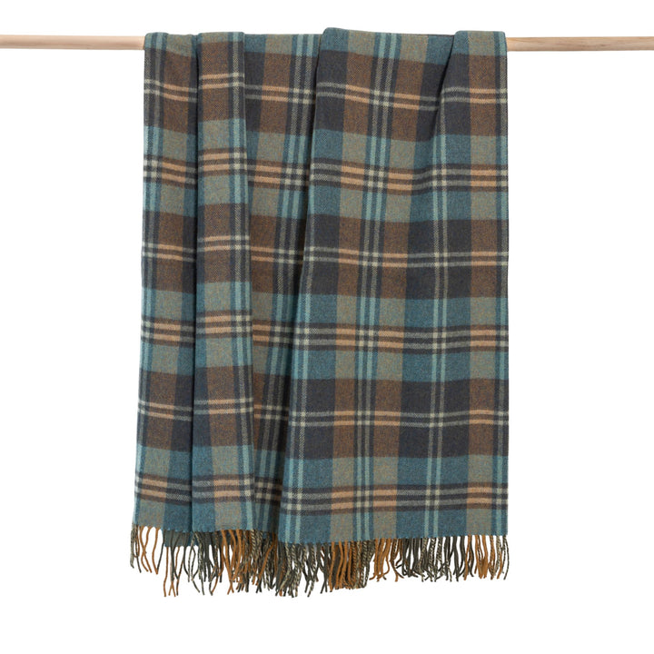Lambswool Throw in Denim Kingfisher Plaid