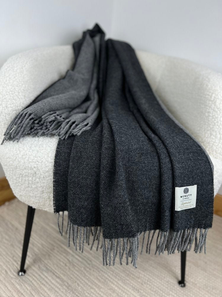 Merino Lambswool Throw in Charcoal Reversible