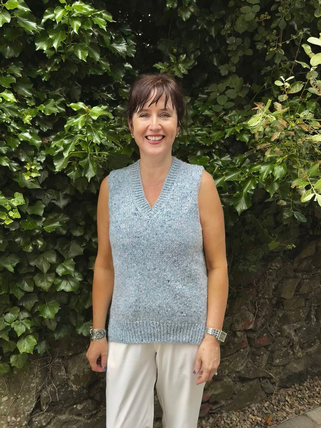Merino/ Alpaca V Neck Vest in Jade Blue Green