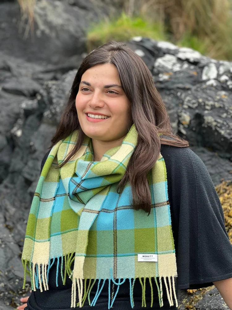 Merino Scarf in Spring Green Plaid