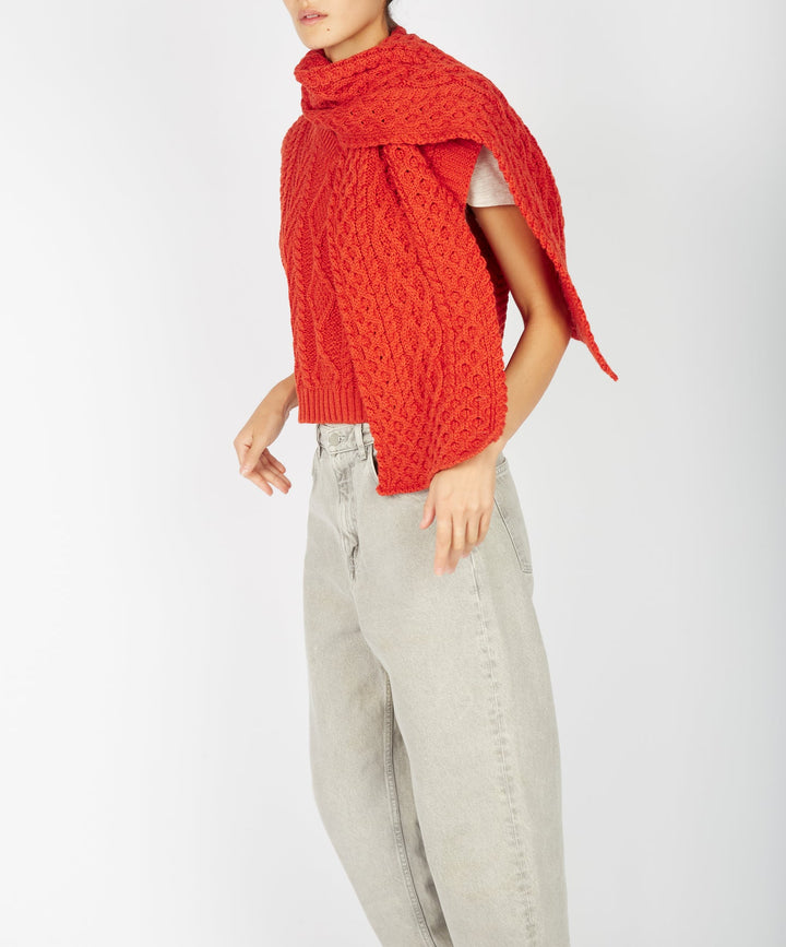 Merino Aran Scarf In Orange