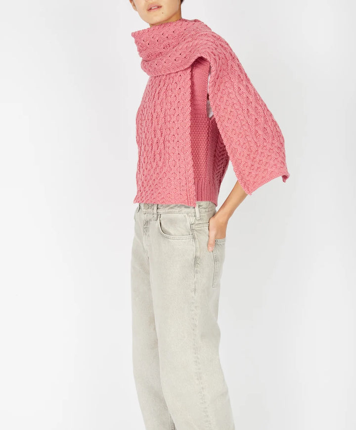 Merino Aran Scarf In Rosa Pink