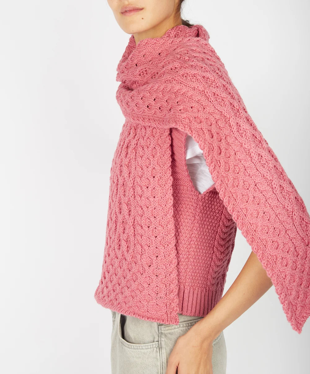 Merino Aran Scarf In Rosa Pink