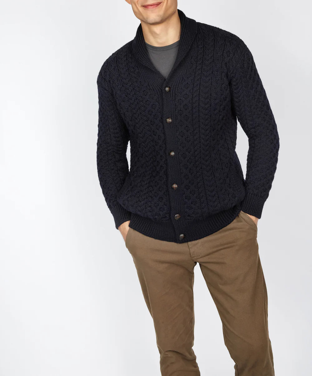 Woodford Aran Cardigan in Navy