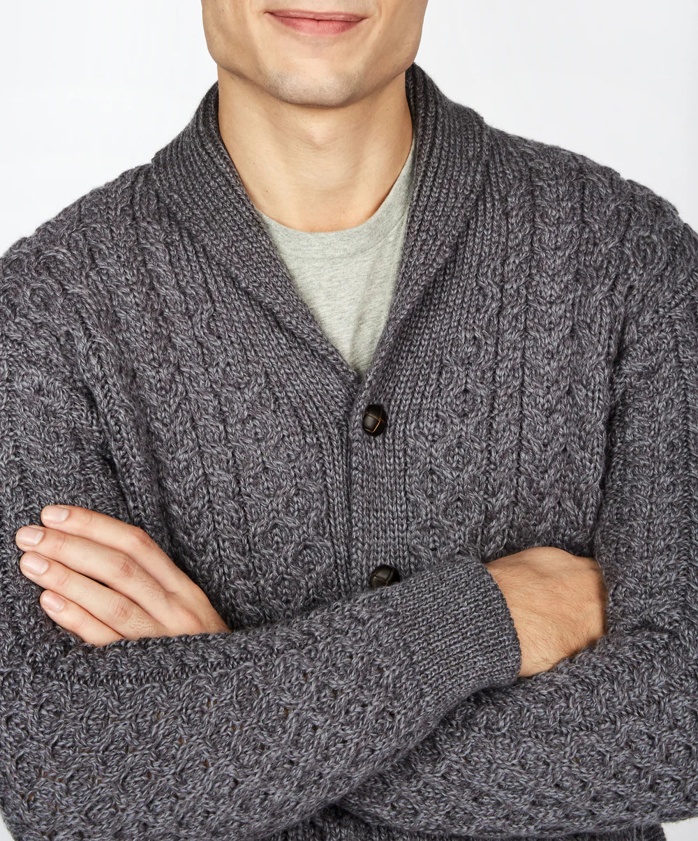 Woodford Aran Cardigan in Steel Marl