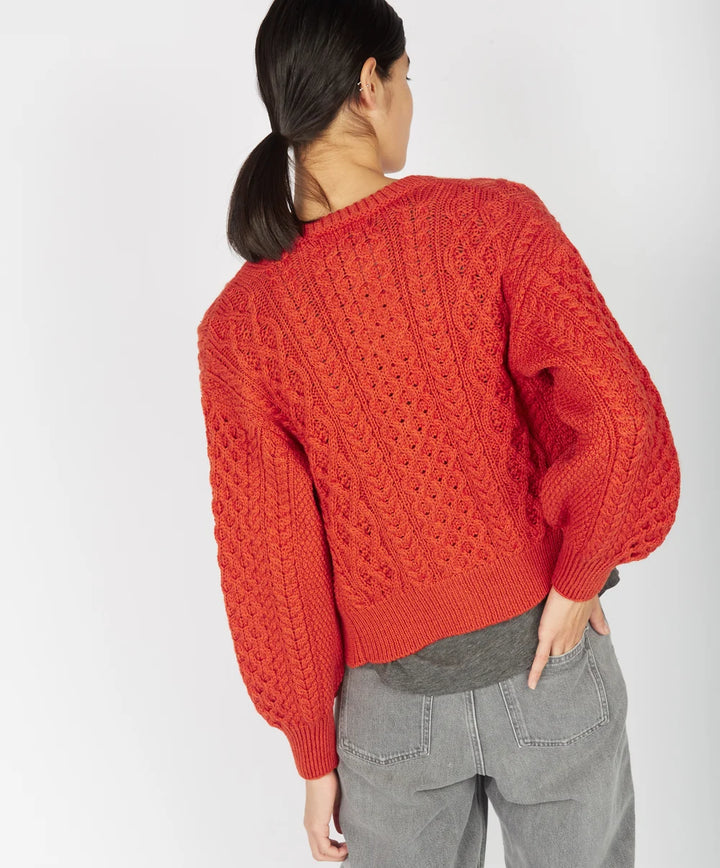 Clover Cropped Aran Cardigan in Orange Marl