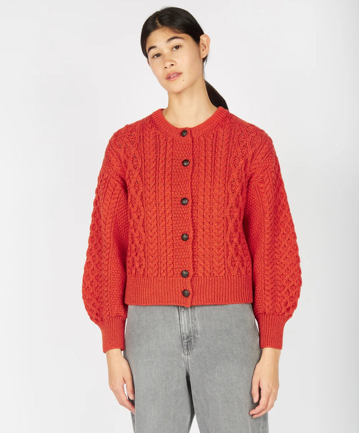 Clover Cropped Aran Cardigan in Orange Marl