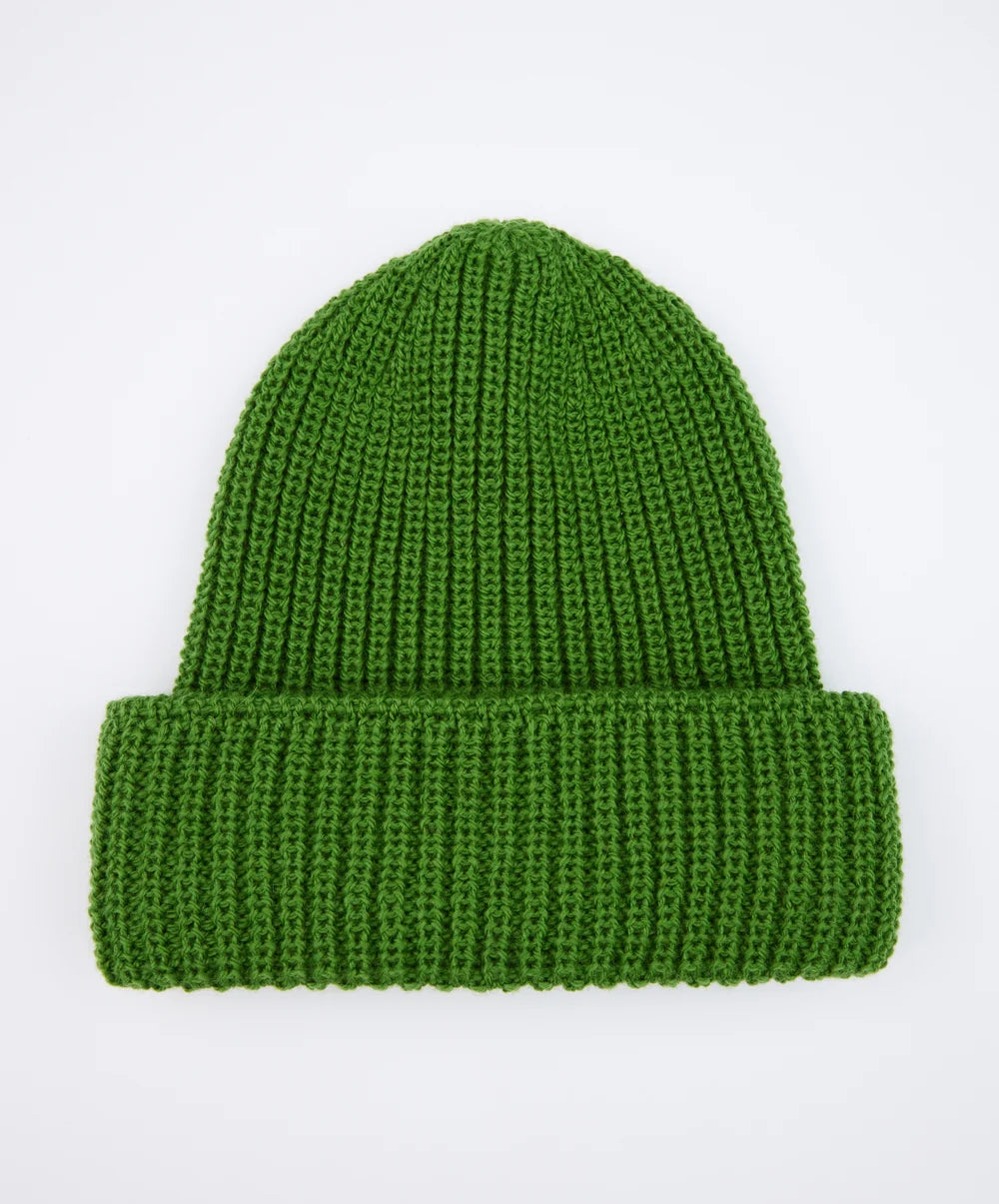 Chunky Ribbed Merino Hat in Green Moss