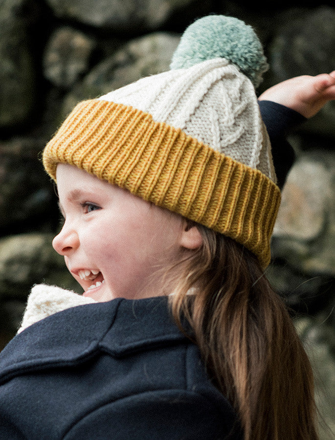 Child's Aran Bobble hat in Mustard