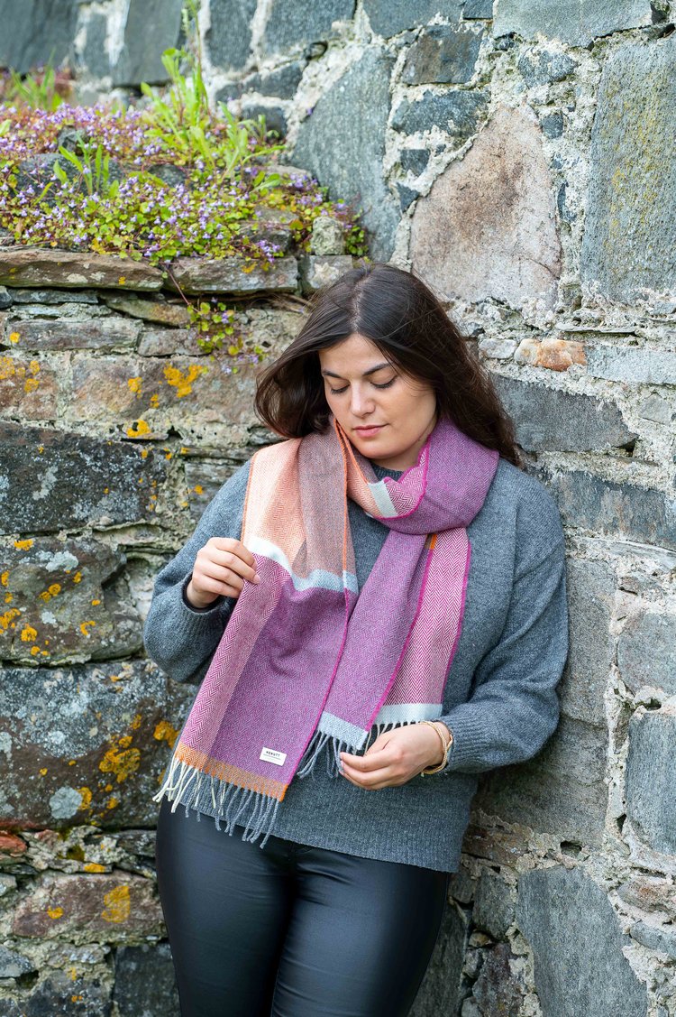 Merino Lambswool Scarf In Beetroot & Smoke