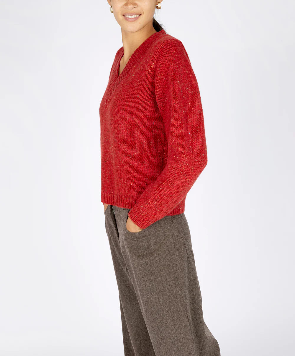Cashmere blend Kayla V Neck Jumper in Chilli Red