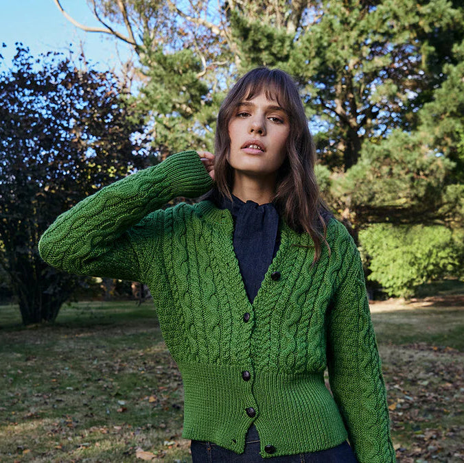 Elva Merino Cardigan in Moss Green