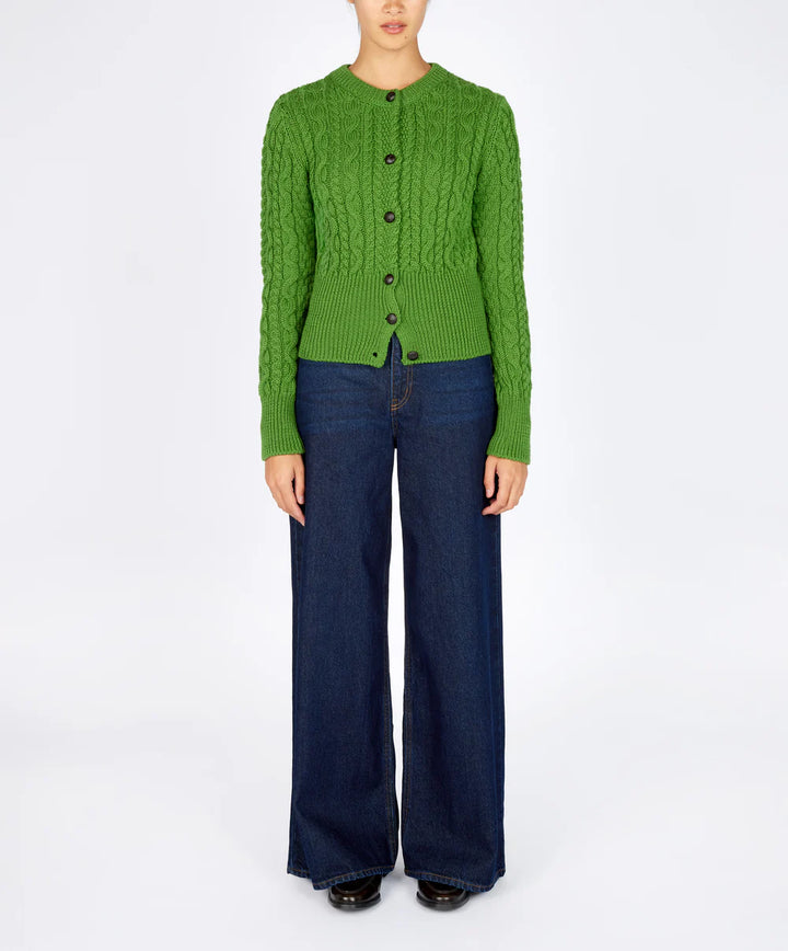Elva Merino Cardigan in Moss Green