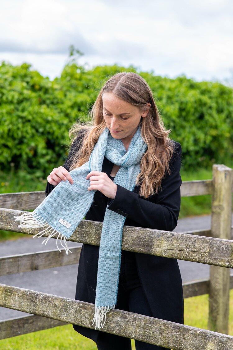 Merino Lambswool Scarf in Spotted Turquoise