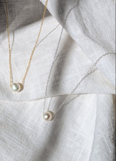Floating Pearl Necklace on Gold Vermeil