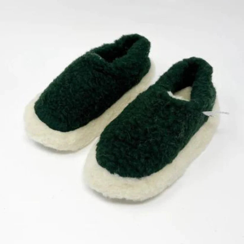 Fleece Wool Slippers in Dark Green