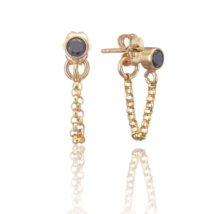 Black Stone Chain Loop 14kt Goldfill Studs