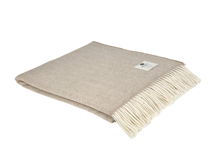 Merino Throw in Sandstone Herringbone