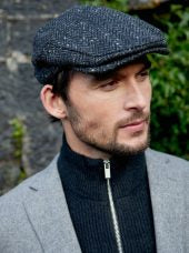 Irish Tweed Cap ( Charcoal Black Herringbone Donegal