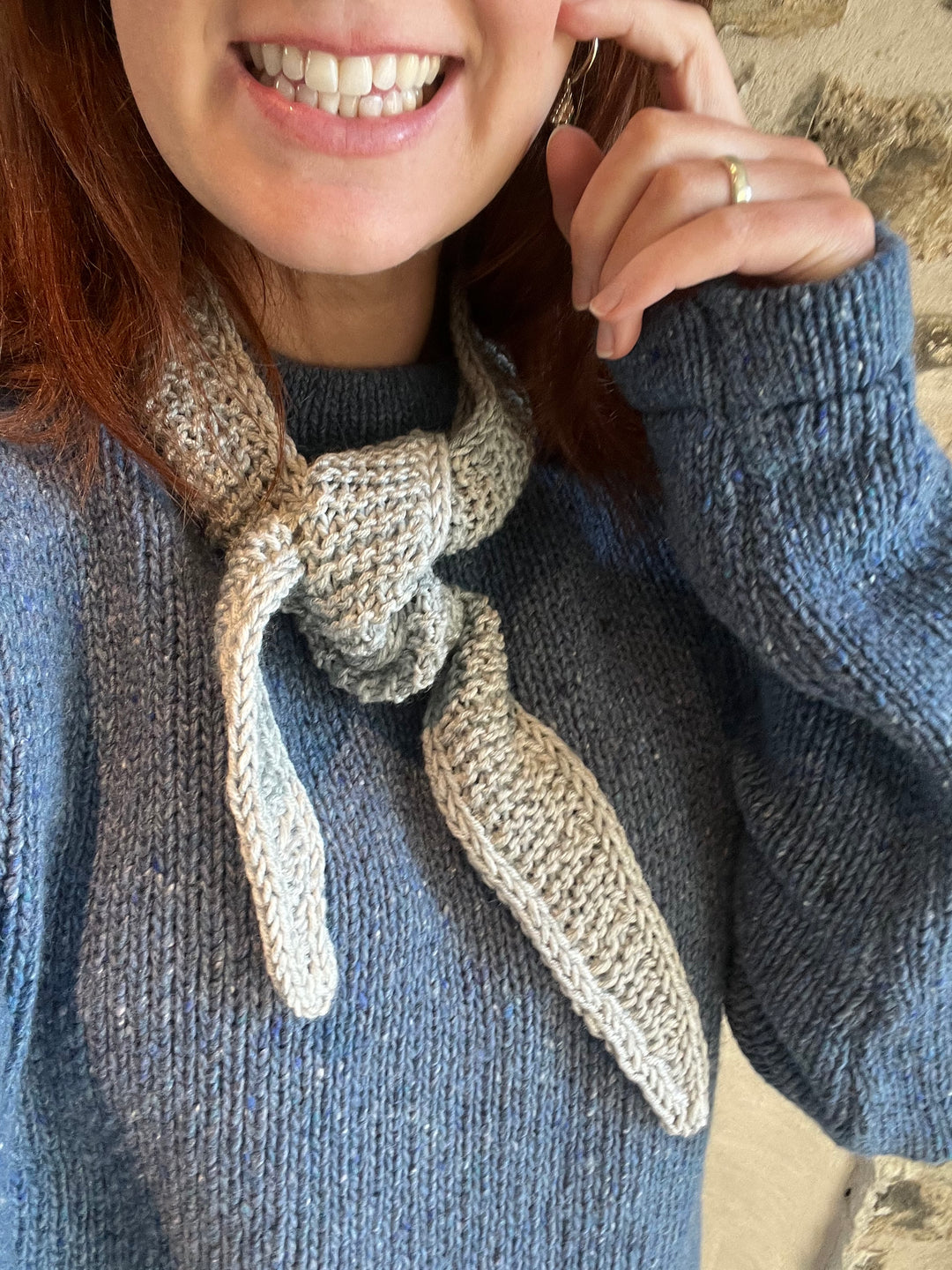Merino Hand Knit Neck Scarf in Light Grey