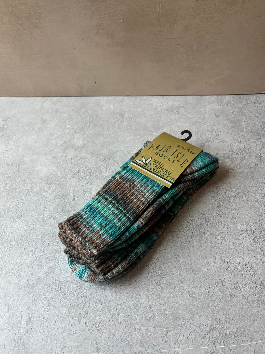 Fair Isle Socks Blue,Brown & Green Size Large
