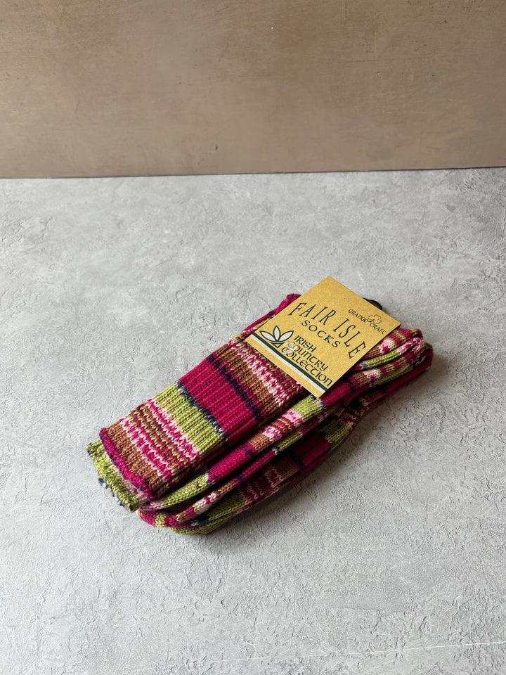 Fair Isle Socks Raspberry Rose Size Med