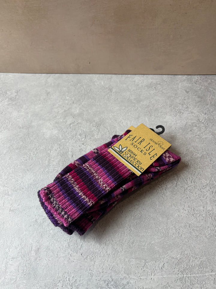 Fair Isle Socks Pink Berry Size Med