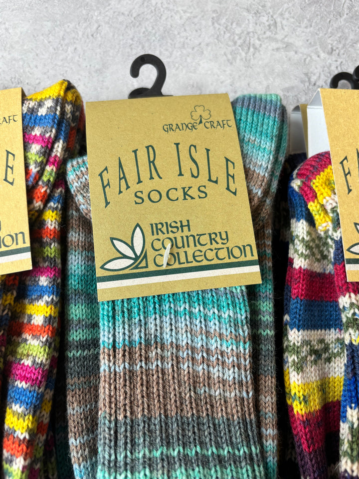 Fair Isle Socks Blue,Brown & Green Size Large
