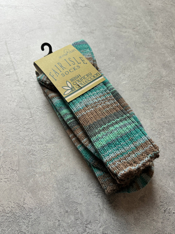 Fair Isle Socks Blue,Brown & Green Size Medium