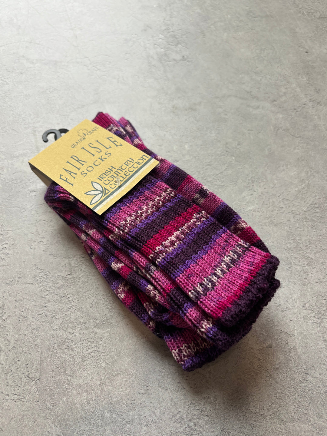 Fair Isle Socks Pink Berry Size Med