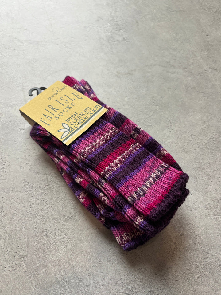 Fair Isle Socks Pink Berry Size Med