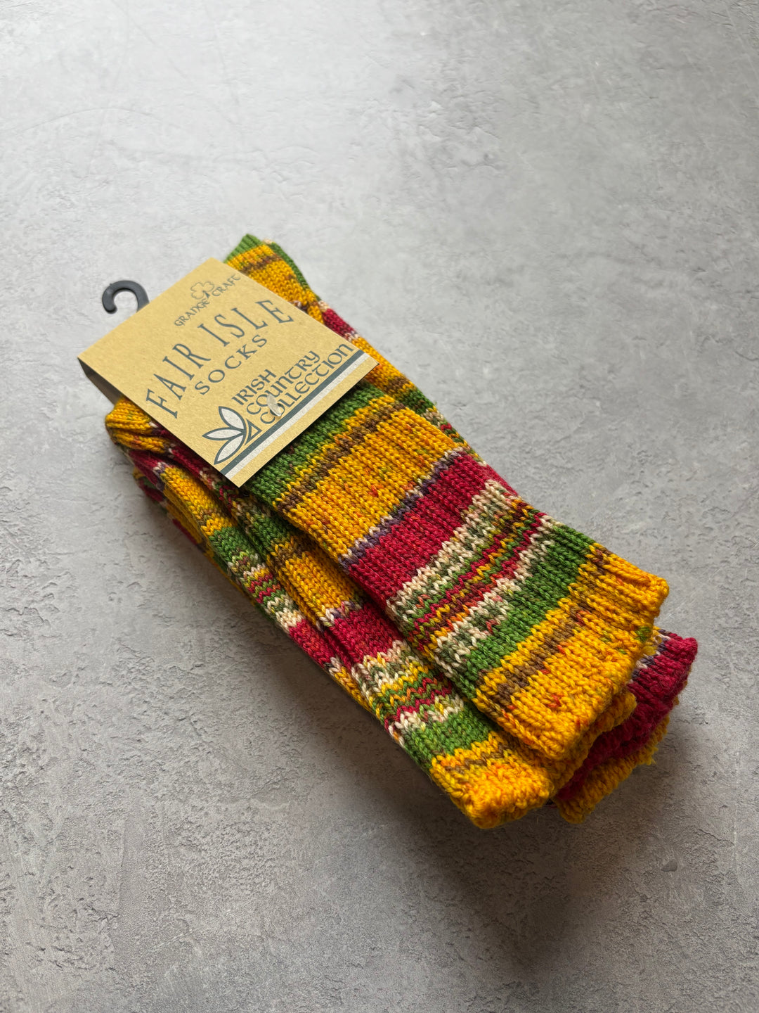 Fair Isle Socks Yellow,Red & Green Size Lrg