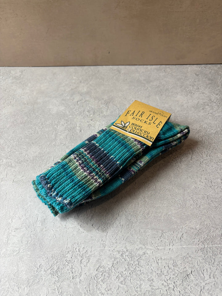 Fair Isle Socks Blue & Green Size Med