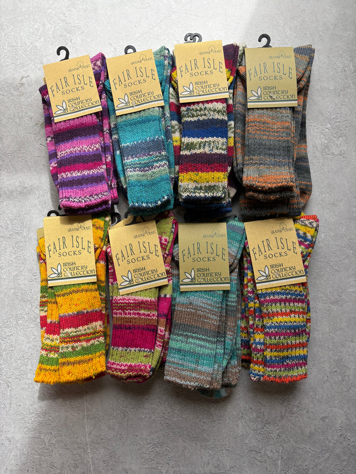 Fair Isle Socks Raspberry Rose Size Med