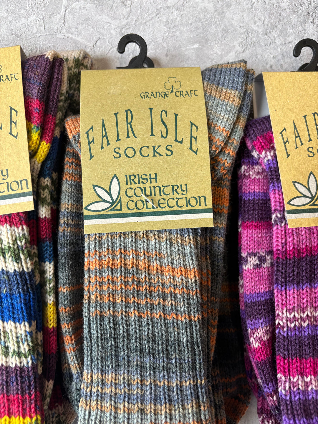 Fair Isle Socks Grey & Orange Size Large