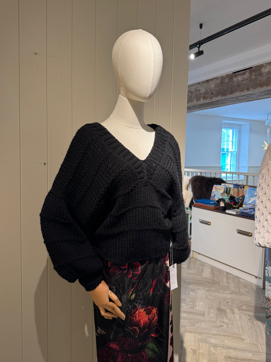 Lifeboat Double V Sweater in Superfine Merino, Black