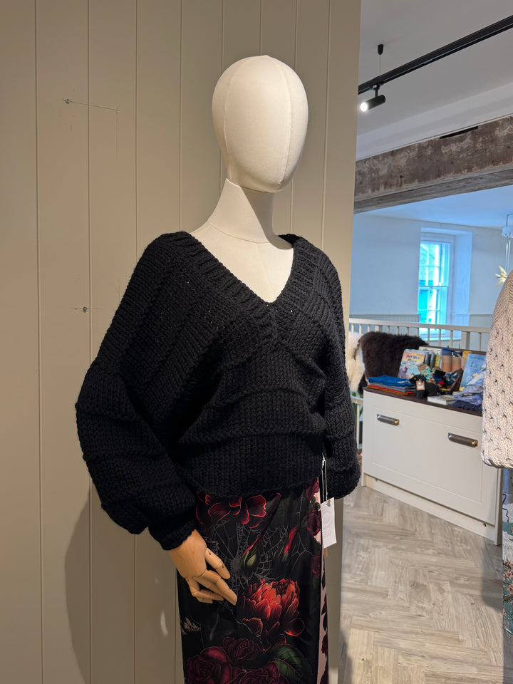 Lifeboat Double V Sweater in Superfine Merino, Black