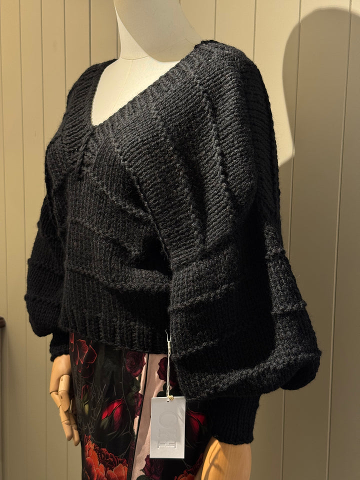 Lifeboat Double V Sweater in Superfine Merino, Black