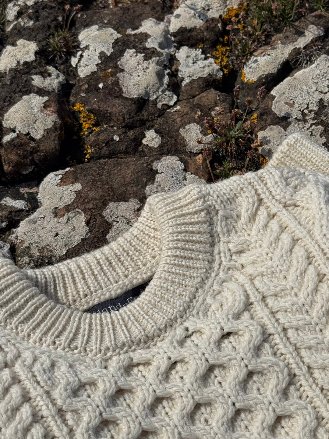 Honeycomb Stitch Blasket Aran Sweater in Natural