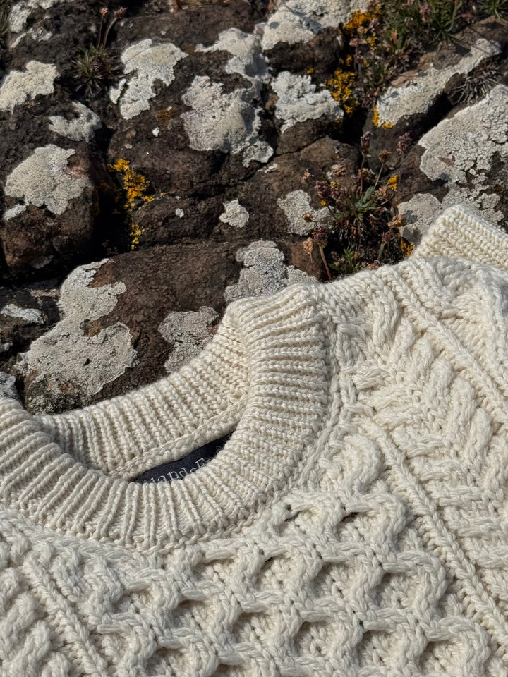 Honeycomb Stitch Blasket Aran Sweater in Natural