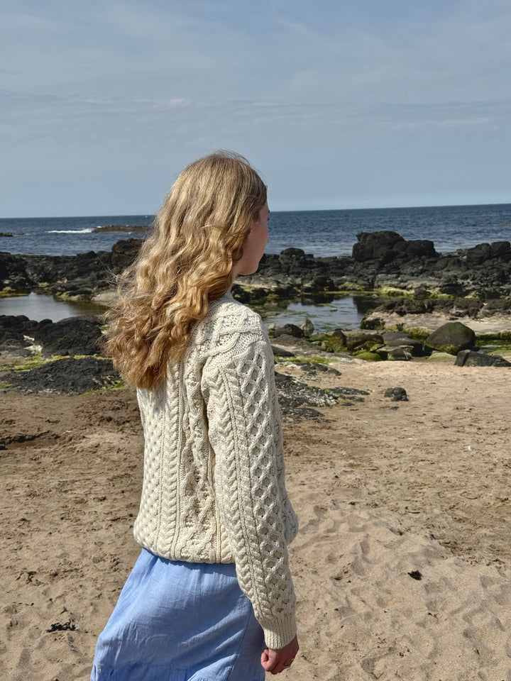 Honeycomb Stitch Blasket Aran Sweater in Natural